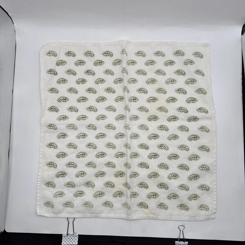 Lot of 6 White Hand Towels Cloth Napkins Green Leaf Leaves‎
